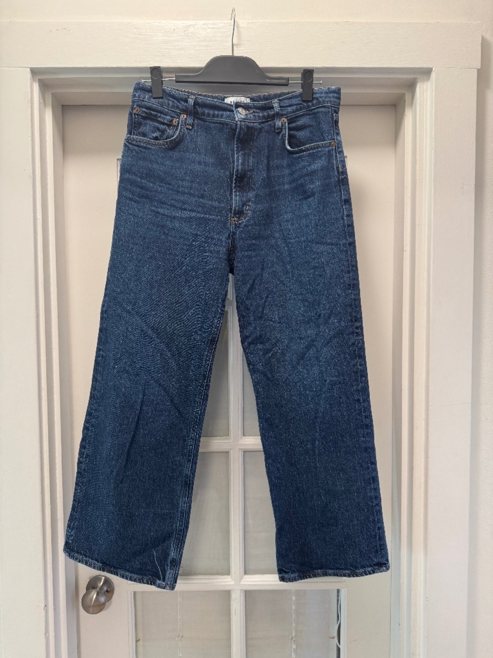 AGolde Ren Wide-Leg Cropped Jeans Medium Indigo Sz 30